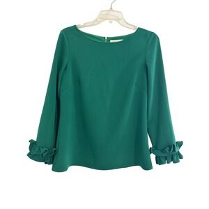 STS Sail to Sable Emerald Green Ruffle Cuff Long Sleeve Top Blouse Women's Small